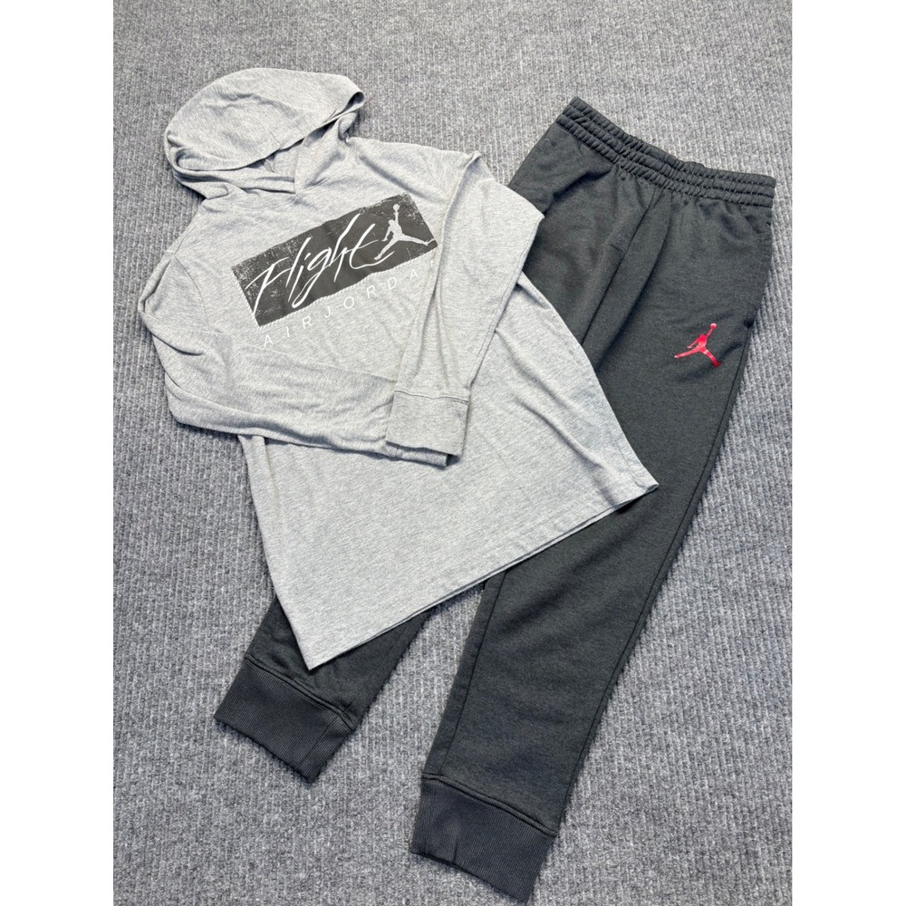 Jordan Flight Kids Hoodie and Joggers Set Grey Black Red Size M 10-12 Years